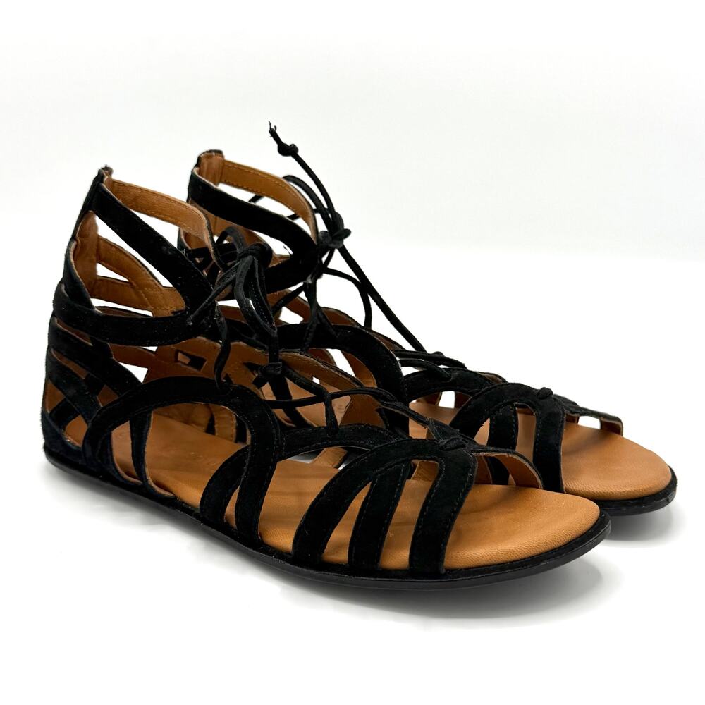 Gentle Souls Black Suede Gladiator Lace Up Sandals 6 Witchy Renaissance